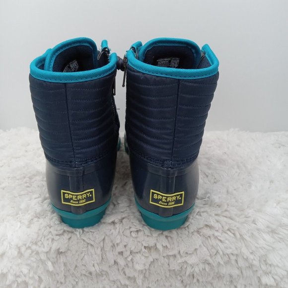 Sperry Boots Womens 6.5 Navy Blue Saltwater Puff Nylon Duck Rain Snow‎ Rubber - Picture 2 of 8